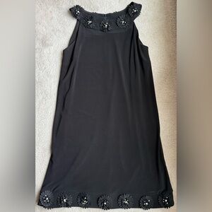 Cartise Black Floral Appliqué Shift knee length Dress Size 8 Beaded Sleeveless